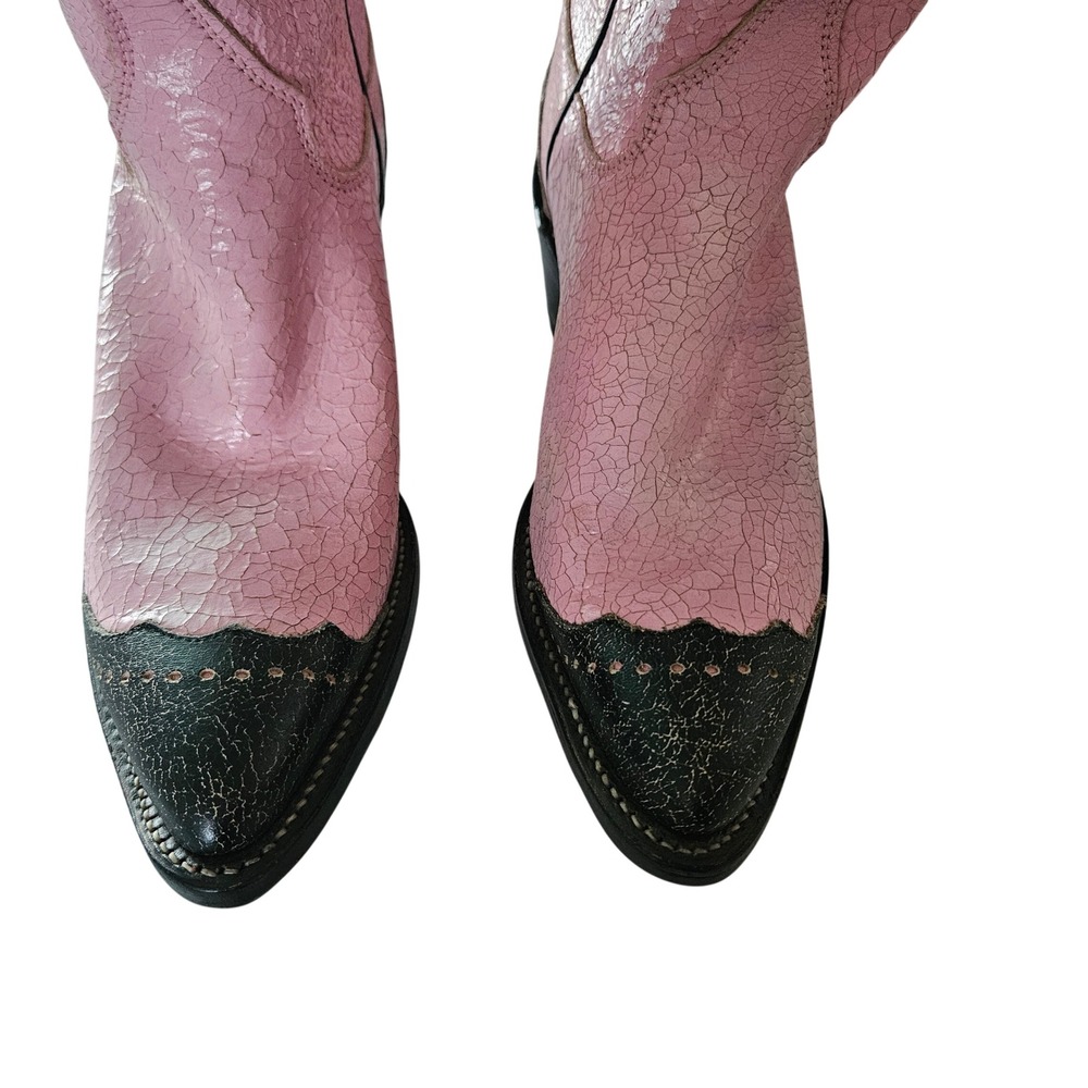 Justin Womens Pink Black Leather Western Cowboy Boots USA Made Size 7.5 B NEW - Picture 6 of 11